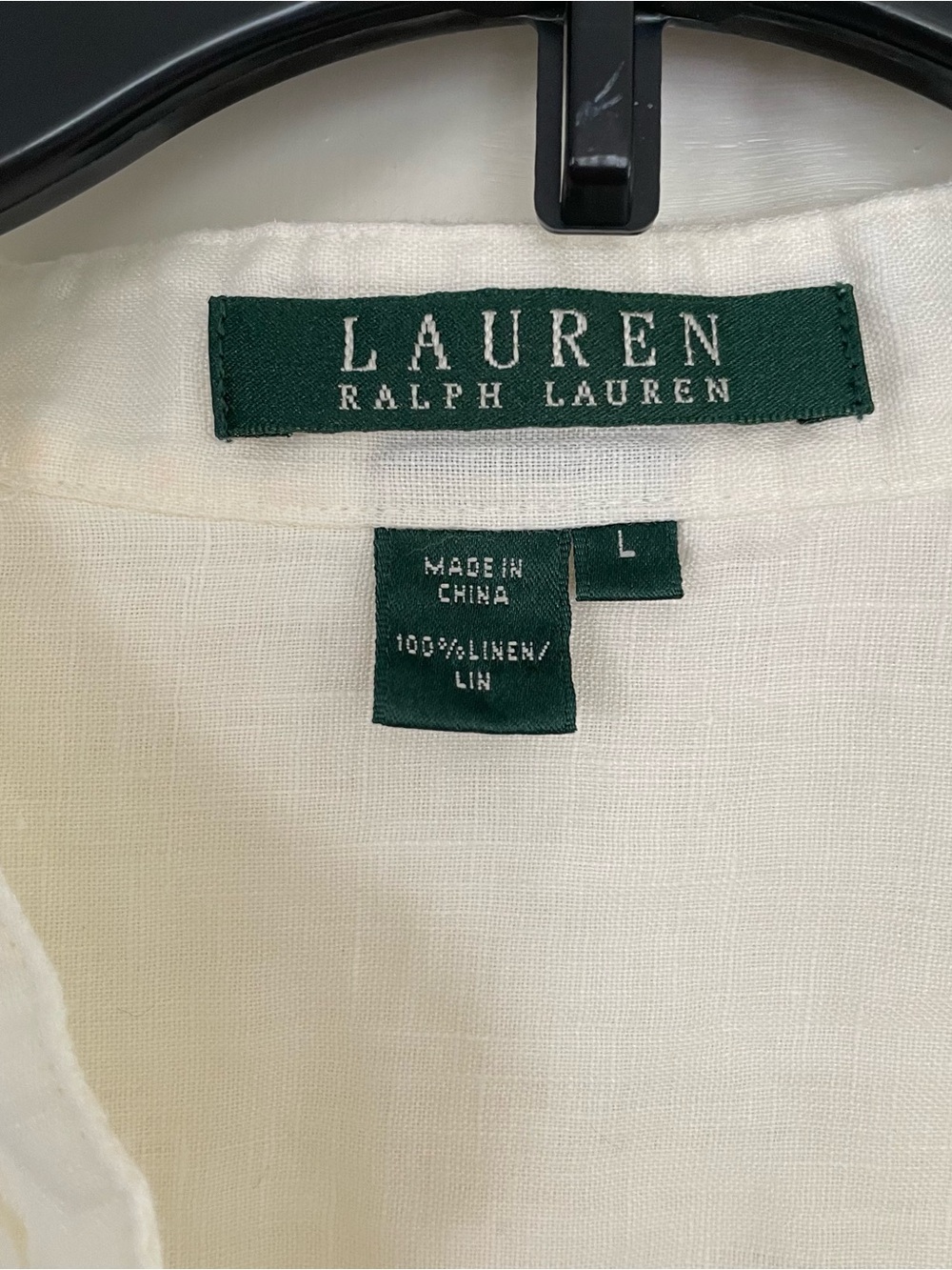 Ralph Lauren White Linen Button popover tunic blouse 3/4 sleeves large - Picture 4 of 8
